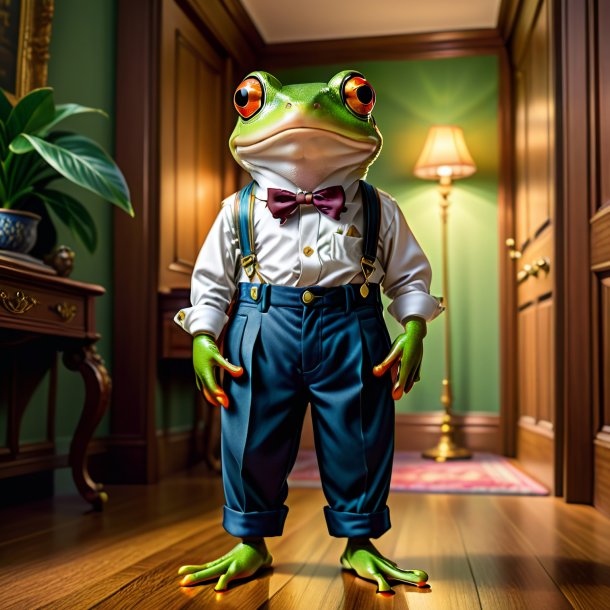 Picture of a frog in a trousers in the house