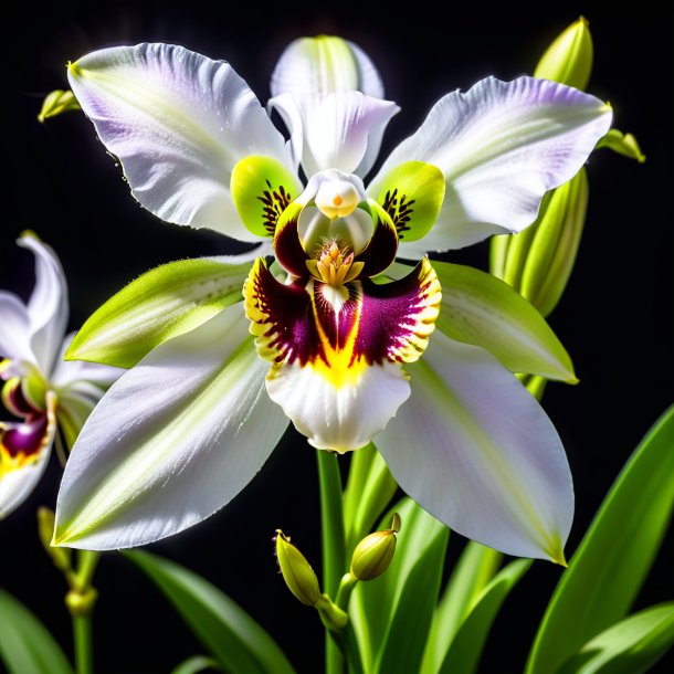 "portrait of a white ophrys, spider orchid"