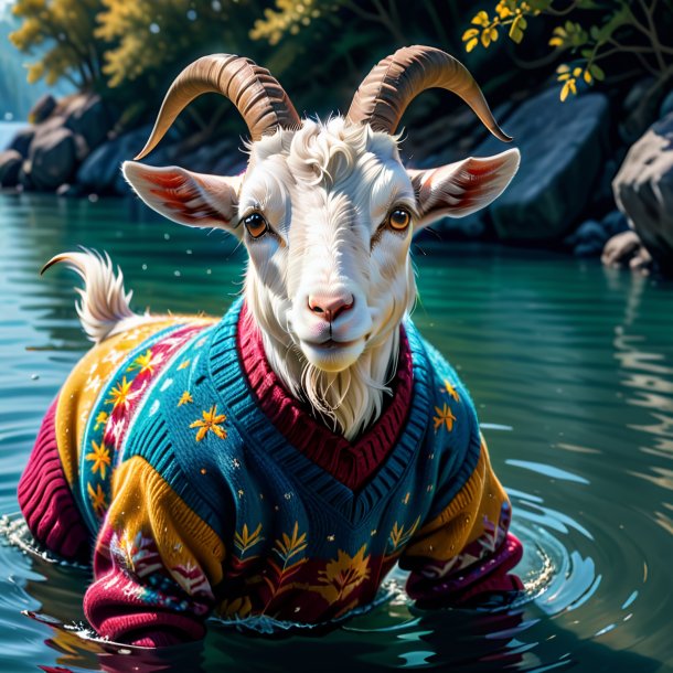 Drawing of a goat in a sweater in the water