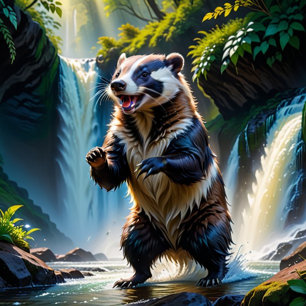 Picture of a dancing of a badger in the waterfall