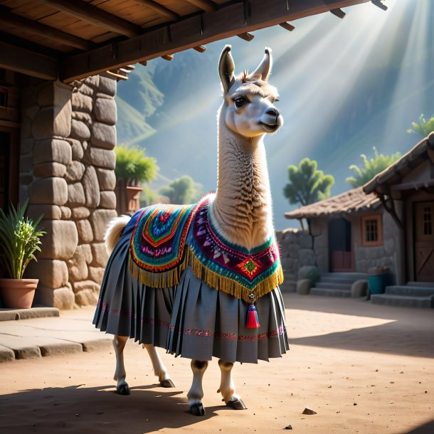 Image of a llama in a gray skirt