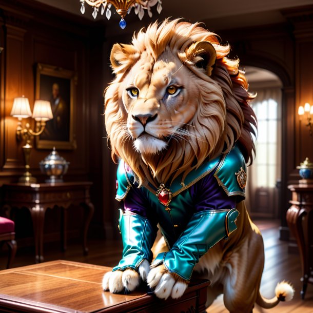 Picture of a lion in a gloves in the house