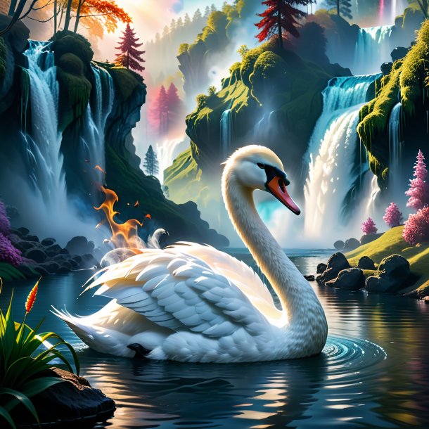 Image of a smoking of a swan in the waterfall