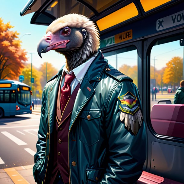 Illustration of a vulture in a jacket on the bus stop