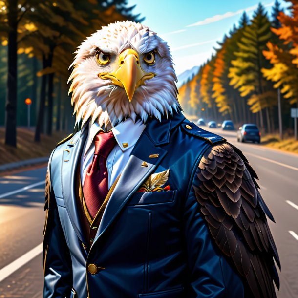 Drawing of a eagle in a jacket on the road