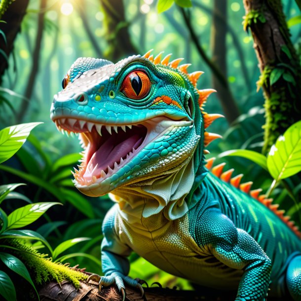 Picture of a smiling of a lizard in the forest