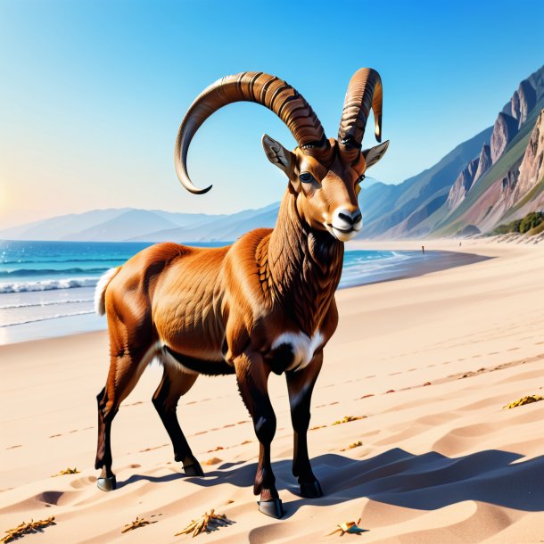 Illustration of a ibex in a gloves on the beach