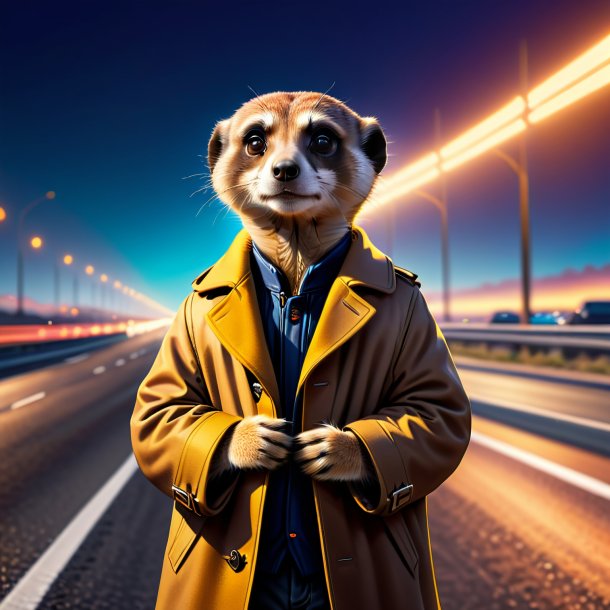 Illustration d'un meerkat dans un manteau sur l'autoroute