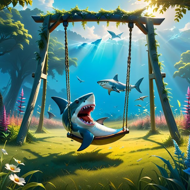 Image of a swinging on a swing of a shark in the meadow