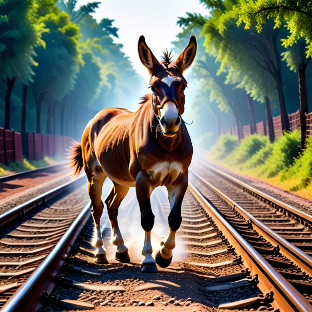 Picture of a dancing of a mule on the railway tracks