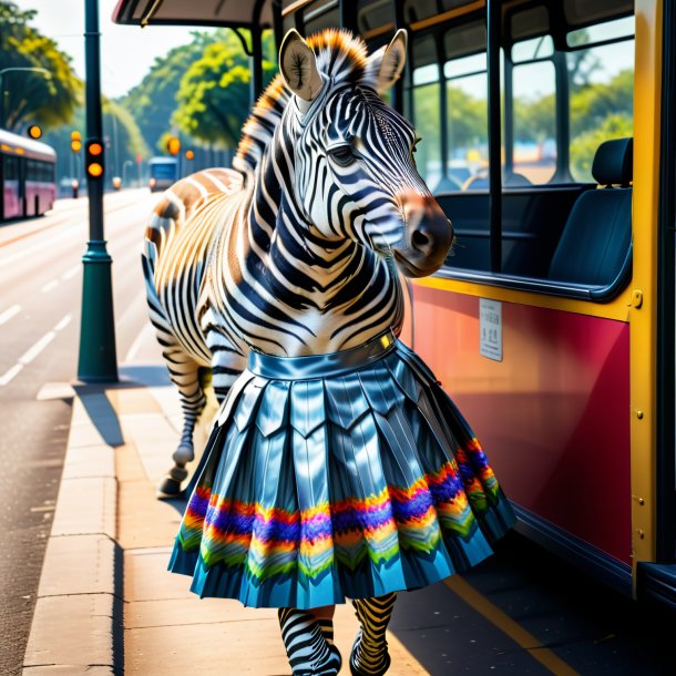 Image of a zebra in a skirt on the bus stop