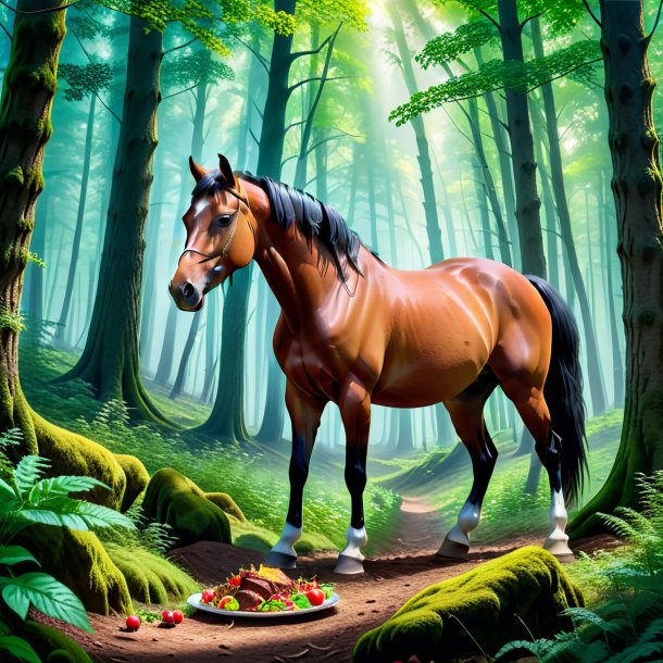 Image of a eating of a horse in the forest