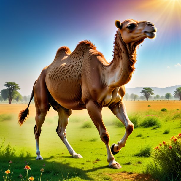 Pic of a dancing of a camel in the meadow