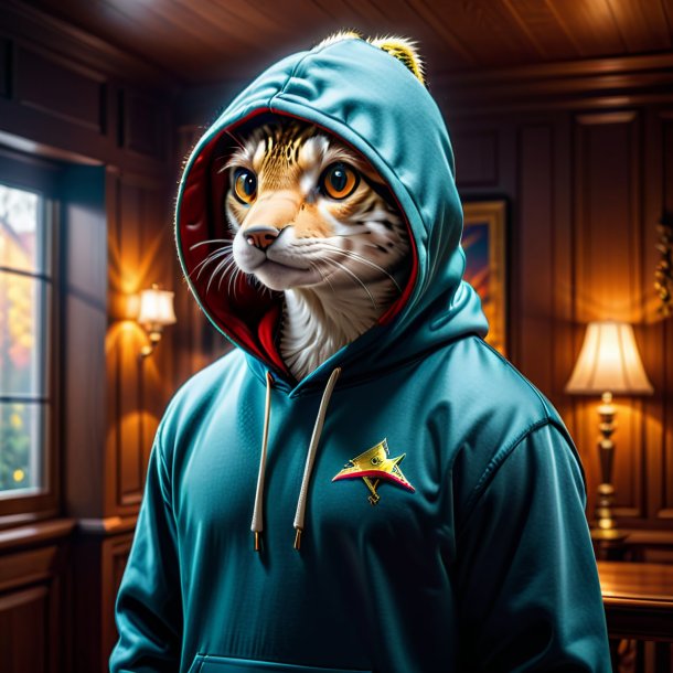 Photo of a pike in a hoodie in the house