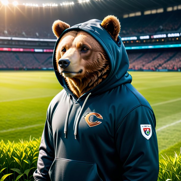 Photo of a bear in a hoodie on the field