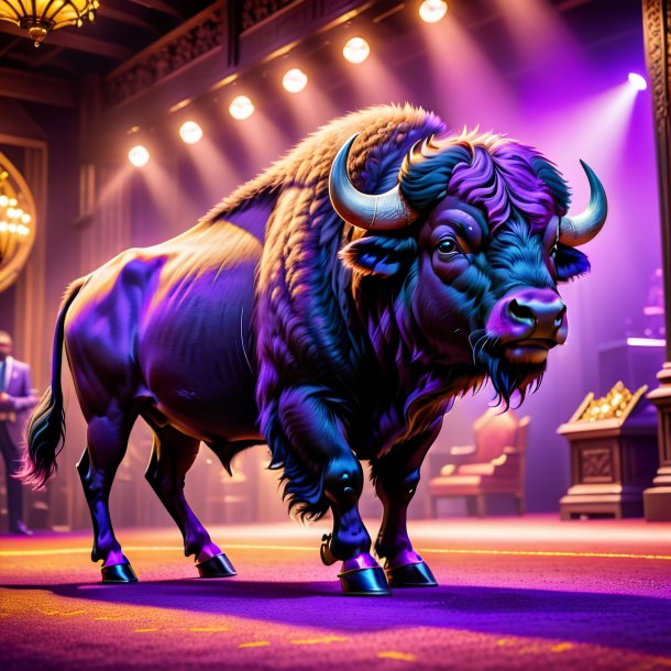 Photo of a buffalo in a purple shoes