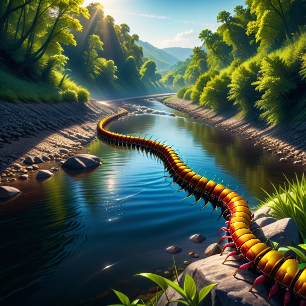 Illustration of a centipede in a belt in the river