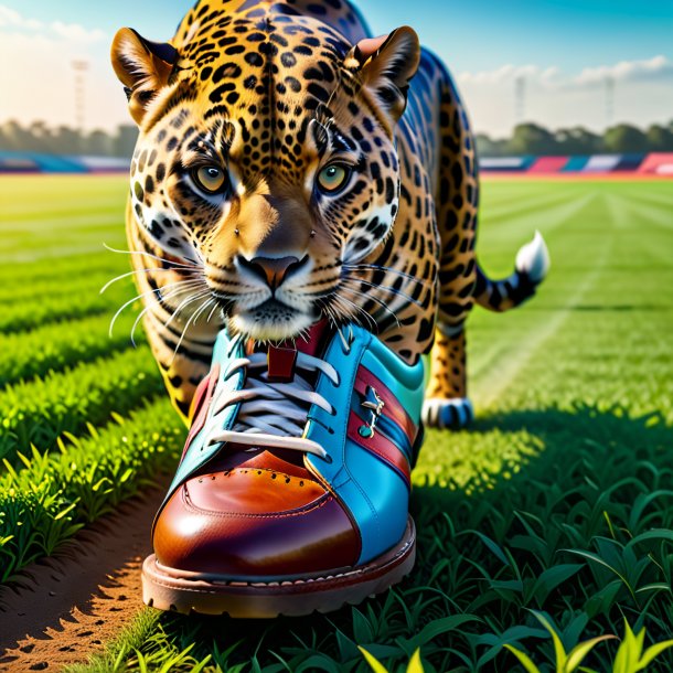 Picture of a jaguar in a shoes on the field