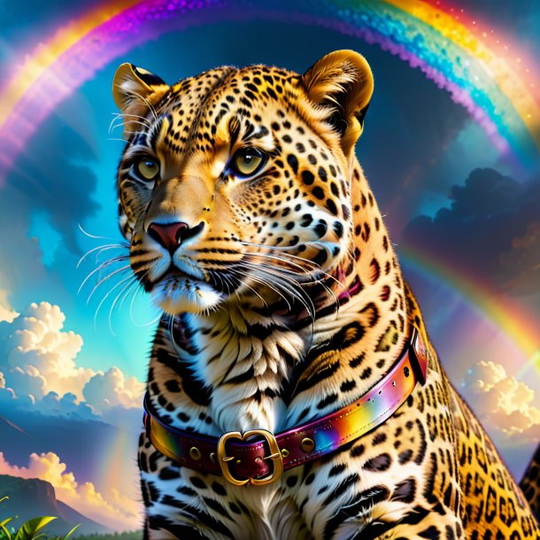 Drawing of a leopard in a belt on the rainbow