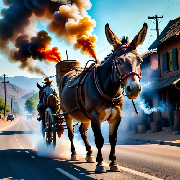 Image of a smoking of a mule on the road