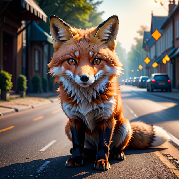 Picture of a fox in a gloves on the road