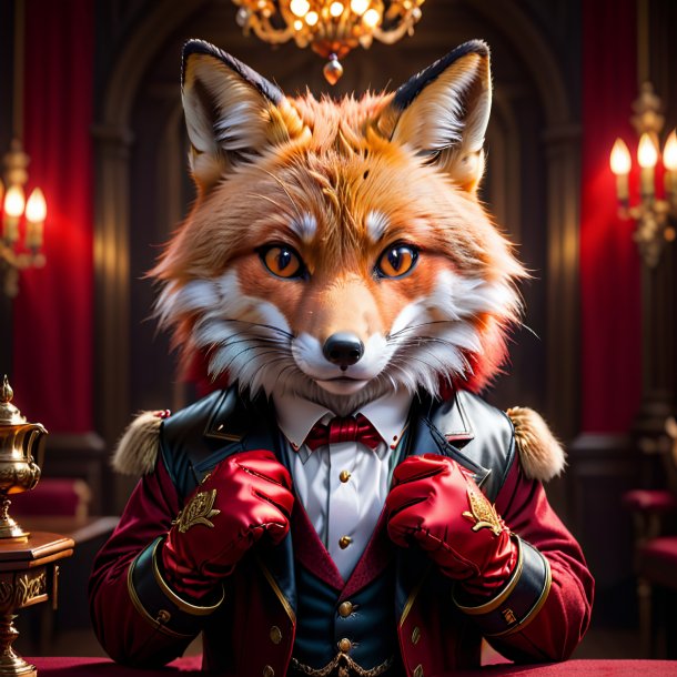 Photo of a fox in a red gloves