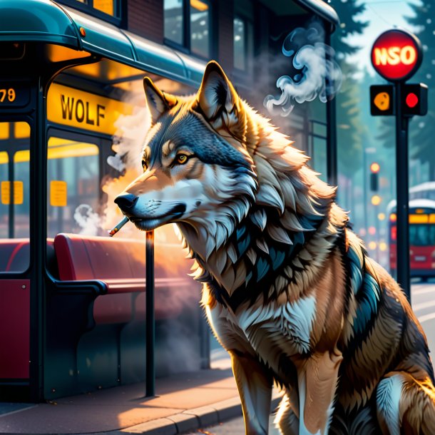 De um fumando de um lobo na parada de ônibus