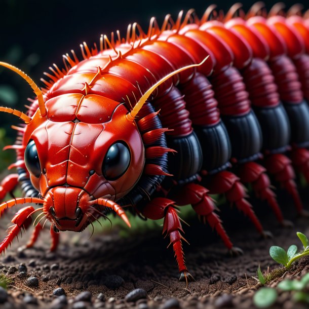 Imagen de un ciempiés en un abrigo rojo