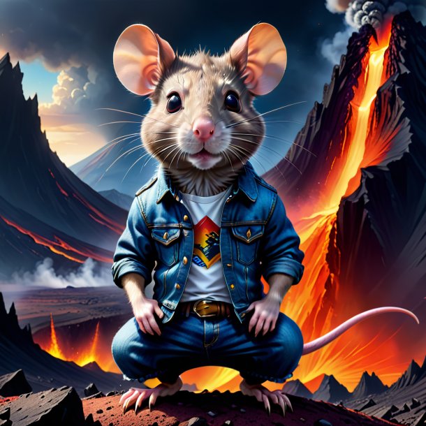 Drawing of a rat in a jeans in the volcano