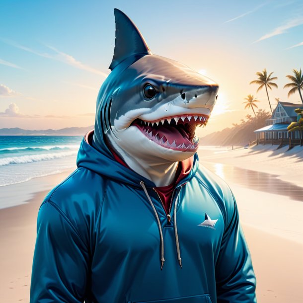 Illustration of a shark in a hoodie on the beach