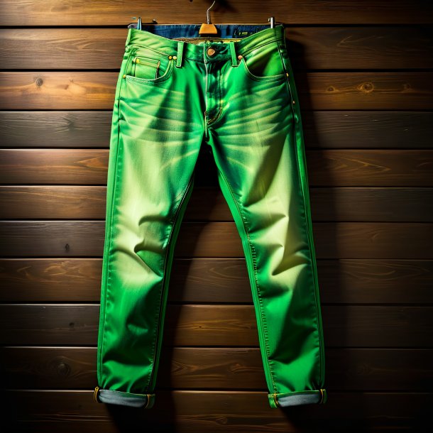 Photo d'un jeans vert pois en bois