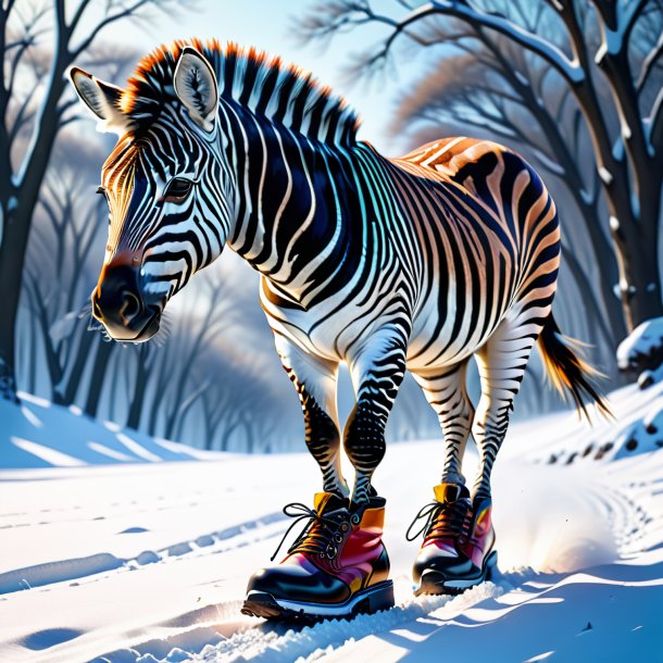 Illustration of a zebra in a shoes in the snow