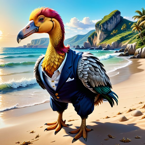 Drawing of a dodo in a trousers on the beach