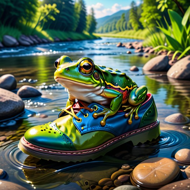 Photo of a frog in a shoes in the river