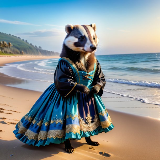 Pic d'un blaireau dans une robe sur la plage