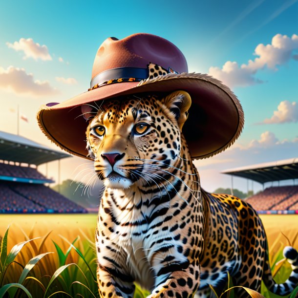 Ilustración de un leopardo en un sombrero en el campo