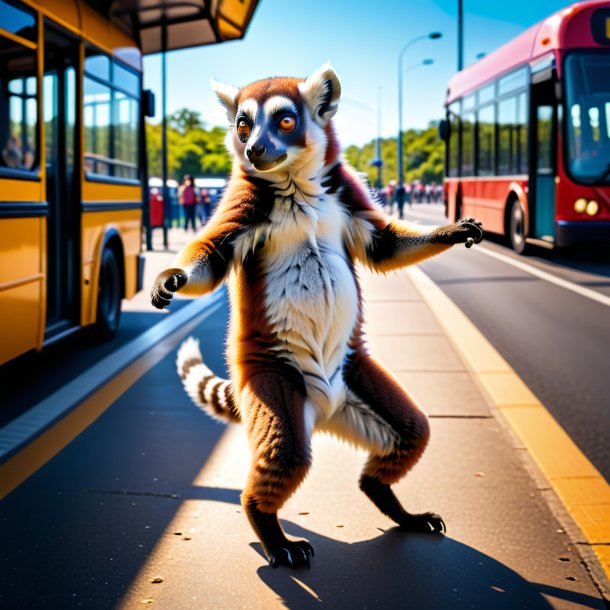 De uma dança de um lêmur na parada de ônibus