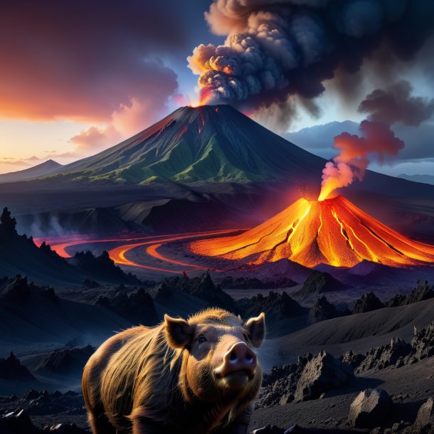 Image of a waiting of a boar in the volcano