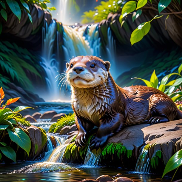 Pic d'un repos d'une loutre dans la cascade