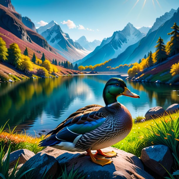 Image of a resting of a duck in the mountains