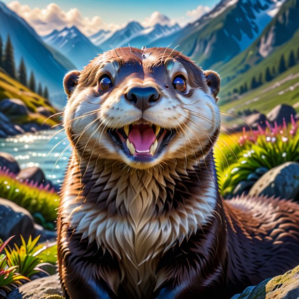 Pic d'un sourire de loutre dans les montagnes