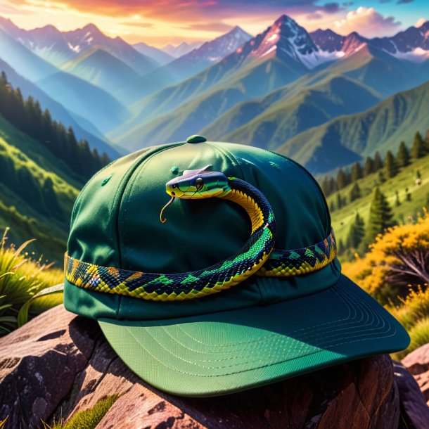 Image of a snake in a cap in the mountains