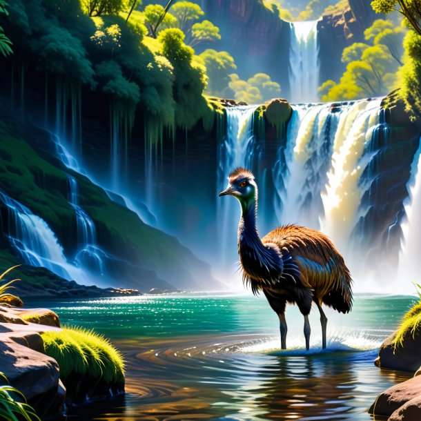 Foto de una natación de un emu en la cascada