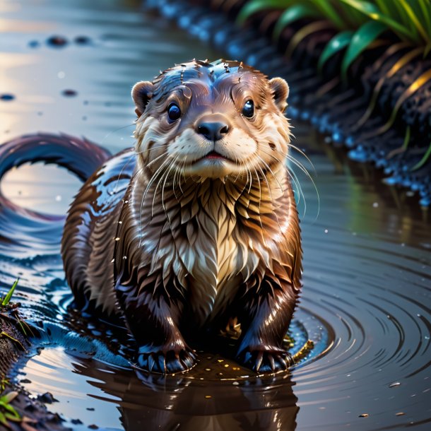 Imagem de uma lontra em um cinto na poça