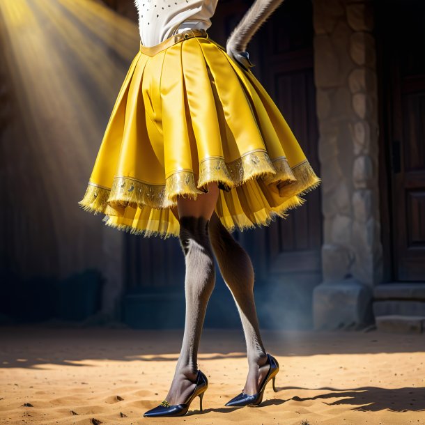 Image of a ostrich in a yellow skirt