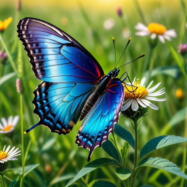 Pic d'un papillon dans un gilet dans la prairie