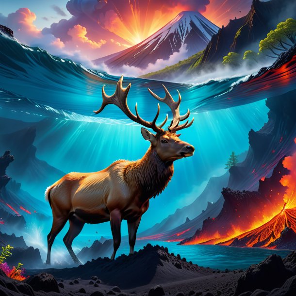 Picture of a swimming of a elk in the volcano