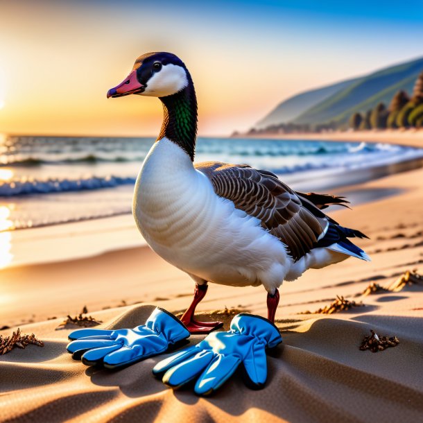 Pic d'oie dans un gants sur la plage