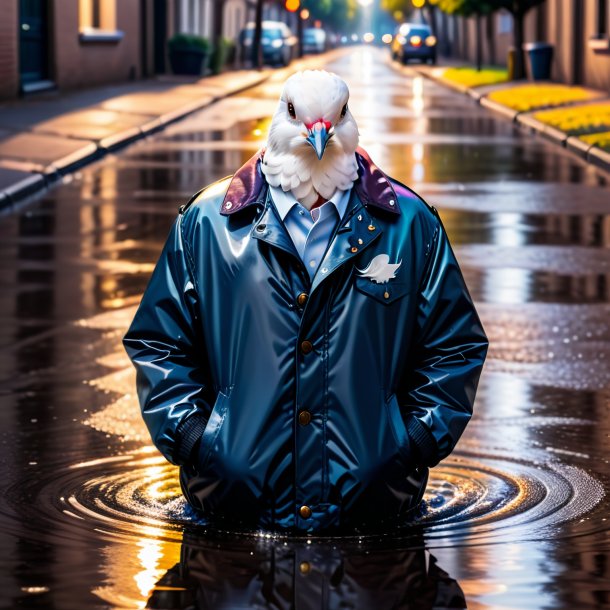 Image of a dove in a jacket in the puddle