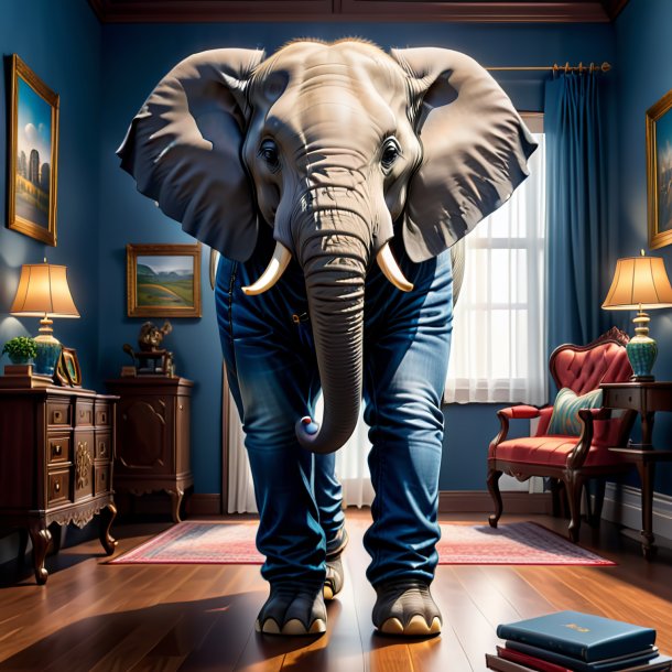 Drawing of a elephant in a jeans in the house